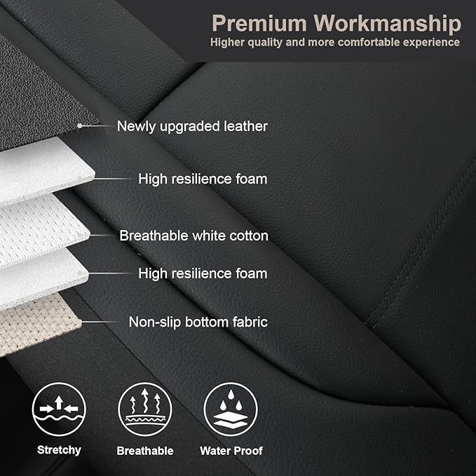 GIANT PANDA Front Car Seat Cover for Jeep, Leather Bucket Seat Covers Custom Fit Jeep Grand Cherokee Wrangler Compass Gladiator Wagoneer Renegade Liberty Patriot (Black)