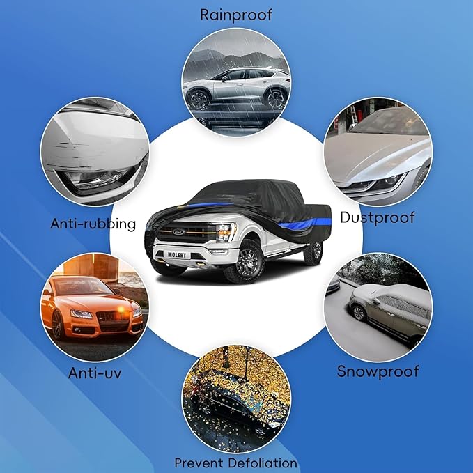 Pickup Truck Cover Waterproof All Weather, Full Exterior Truck Car Covers Snow Sun Protection, Fit Ford F-150 250 350,Chevy Silverado,GMC Sierra,Dodge RAM 1500 ect (up to 240 inch)