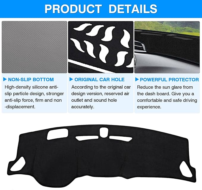 Autorder Custom Fit for Dashboard Cover Mat for 2021-2025 2026 Chevrolet Trailblazer Accessories Dash Mat Flannel Nonslip Dash Cover Sunshade Glare UV Rays Protector Black