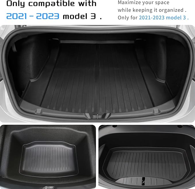 All Weather Cargo Liners for Tesla Model 3 Trunk Mats,Front and Rear Trunk Tray Mats Protector 2021 2022 2023 Accessories