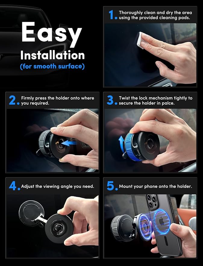 ELWEY Phone Holders for Your Car Magnetic, 360° Vacuum Adjustable Suction Cup Car Phone Mount Magsafe [98+LBS Strong Suction & 3200gf Power Magnet] for iPhone 17 Pro Max 16 15 14 13 12 Plus