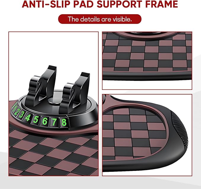 Wuyaoyao Multifunction Car Anti-Slip Mat Auto Phone Holder, PVC Car Dashboard Non-Slip Pad Phone Mount with Temporary Parking Number, Automotive Sticky Dash Pad for Phones, Keys, Gadgets (Black+Brown)