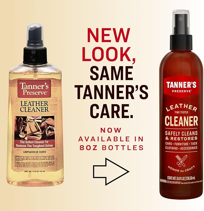 Tanner's Preserve Leather Cleaner, Cleans & Restores Finished Leather, Use for Cars & Interiors, Couches & Furniture, Saddles & More, 8 Fl Oz