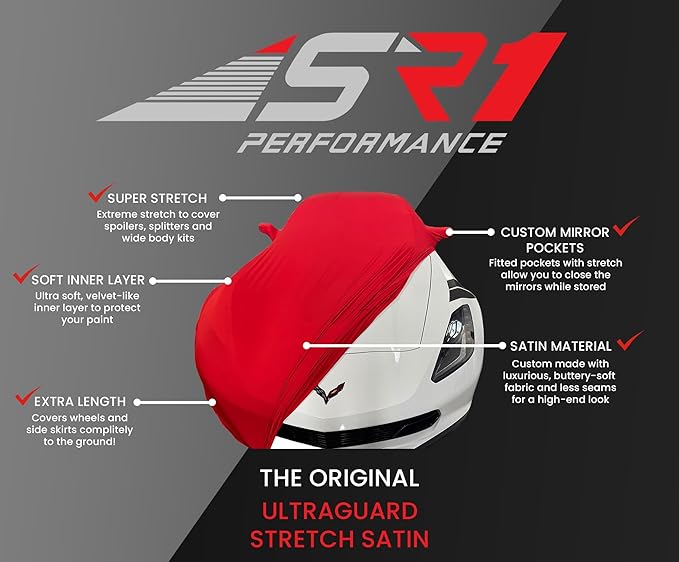 C4 Corvette Indoor Car Cover - Custom Fit Ultraguard Stretch Satin - The Ultimate High End Fit with Storage Bag for 1984-1996 C4, Z51, GS, ZR1 Convertible, Hardtop Corvettes (Dark Red)