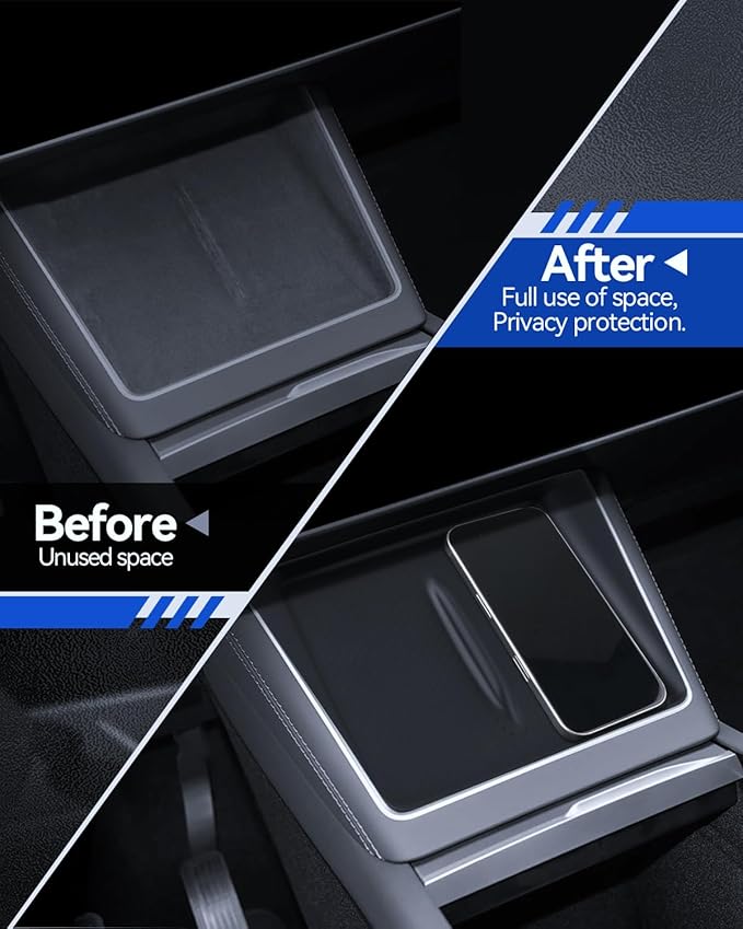 5-Pcks for Model Y Console Armrest Tray+ Cup Holder+ Wireless Charging Mat+ Organizer*2 2025 Model Y& 2024 Model 3 Accessories Armrest Tray Middle Storage Box Insert Container