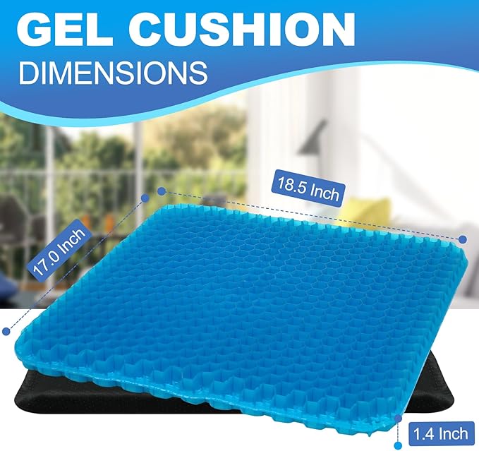Gel Seat Cushion for Long Sitting - 18.5" x 17" x 1.4" (Large＆Soft) Gel Cushion for People Over 100 lbs, Pressure Relief Cushions for Office Chair, Egg Cushions for Wheelchair, Seat Pad for Car