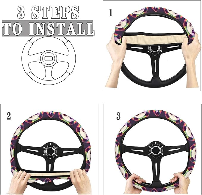 Rainbow Panda Steering Wheel Covers Anti-Slip Elasticity Car Accessories Steering Wheel Protector Universal 15 Inch for Cars SUV Vehicle Truck