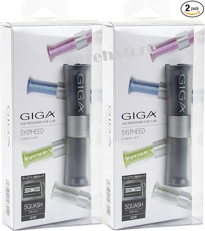 Air Spencer Sylpheed Giga Clip Black, Squash scent 2-pack, Slim Elegant Design, Graceful Color, Solid/Spill proof, Car Vent Clip Air Freshener, Refreshing sparkling cologne with fresh lime fragrance