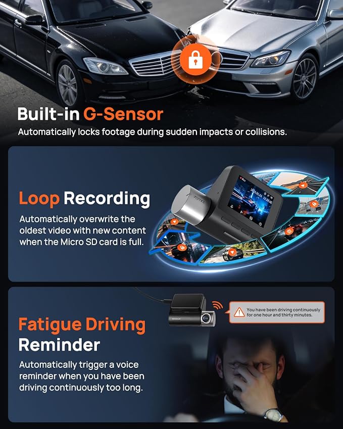 70mai 2.7K Dash Cam Front A500S, 1944P Dash Camera for Cars with Sony IMX335, Dashcam Built-in WiFi GPS, Optional Rear Dashcam, ADAS, 2'' IPS LCD Screen, 24H Parking Mode, WDR, Super Night Vision