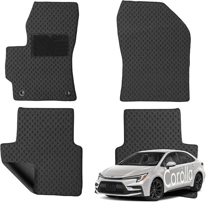 EKR Custom Carpet Floor Mats for Toyota Corolla 2020-2024 2025(Not for Hybrid), 0.3 Inch Thickness Rugs, Premium All Weather Anti-Slip Waterproof Floor Liners mat (Black Checkerboard)