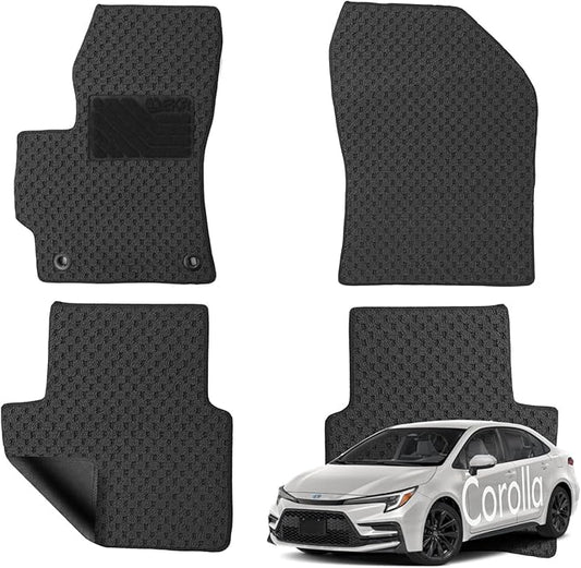 EKR Custom Carpet Floor Mats for Toyota Corolla 2020-2024 2025(Not for Hybrid), 0.3 Inch Thickness Rugs, Premium All Weather Anti-Slip Waterproof Floor Liners mat (Black Checkerboard)