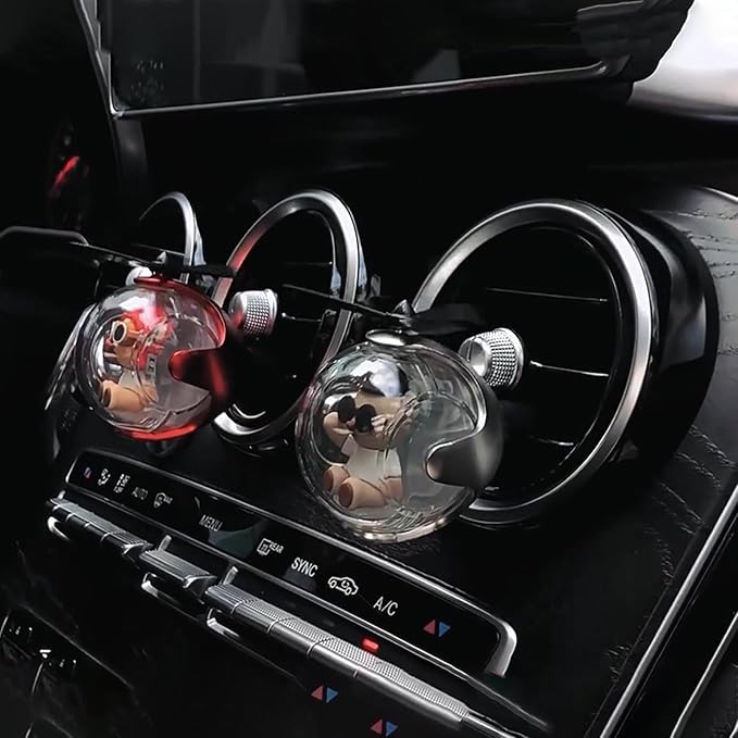 2Pcs Pilot Car Air Freshener, Cute Bear Car Vent Clip Air Freshener Automotive Air Outlet Fan Diffuser, Automotive Interiors Vent Decoration (Silver+Red)