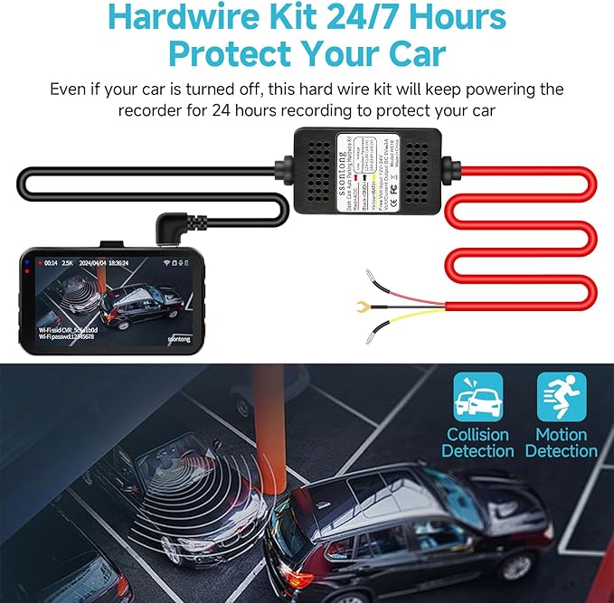 Dash Cam Hardwire Kit, Acc Hardwire Kit for Dash Camera Type C 3-Lead Hard Wire Kit 12V-24V to 5V USB-C Hard Wire Kit w/Low Voltage Protection 13ft Charger Power Cord for GPS Radar Detectors and More