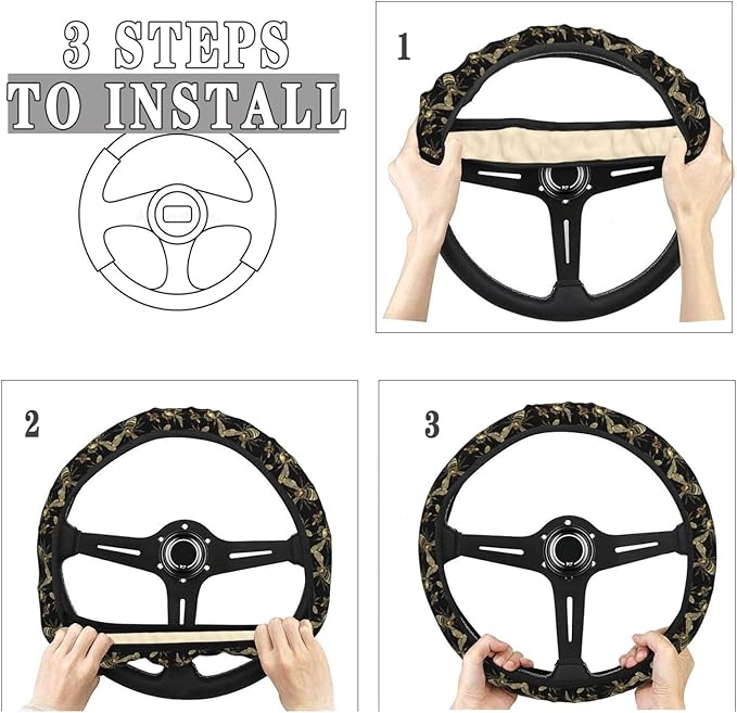 Golden Honey Bees Steering Wheel Covers Anti-Slip Elasticity Car Accessories Steering Wheel Protector Universal 15 Inch for Cars SUV Vehicle Truck