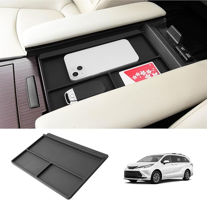 LUWU Center Console Organizer Tray Compatible with 2021 2022 2023 2024 2025 2026 Toyota Sienna Accessories Armrest Storage Pad Anti-Slip Armrest Lid for 2025 2026 Sienna Accessories(Not for Cool Box)