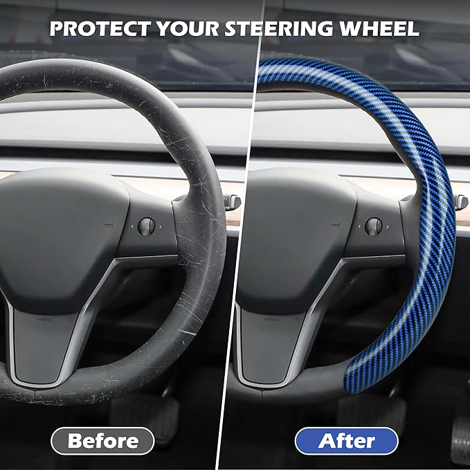 frani Leather Steering Wheel Cover, Universal 15 Inch Premium Non-Slip Steering Wheel Cover Blue Carbon Fiber Texture