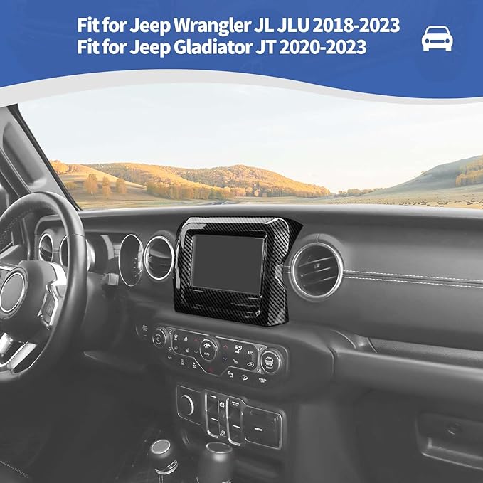 RT-TCZ for Jeep JL Center Console Radio Display Panel Trim Cover for Jeep Wrangler JL JLU Gladiator JT 2018-2023 Black Carbon Fiber Interior Accessories 7 inch
