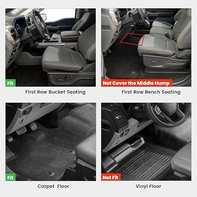 LASFIT Floor Mats for Ram 1500 Crew Cab 2019-2024 Without Rear Under-Seat Factory Storage 4 Full Size Doors Bucket Seat (NOT for Classic Model), All Weather TPE Custom Fit 1st & 2nd Row, Black