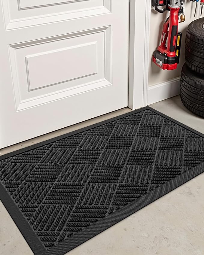 DEXI Front Door Mat Outside Entrance, 4x6 ft Rubber Entry Doormat Heavy Duty, Welcome Mats Non Slip for Inside House Floor Entryway Back Doors Exterior Patio, Diamond Black