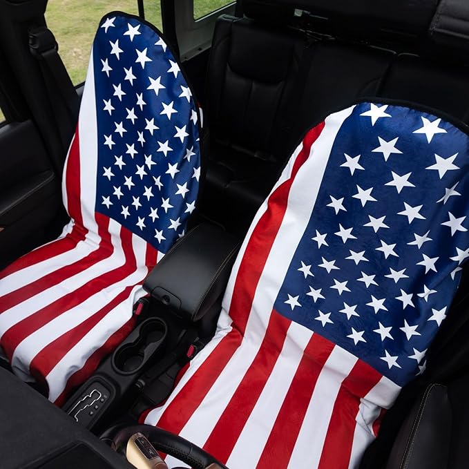 Universal Waterproof Car Seat Covers USA Flag - Automotive Seat Cushion for Sedan SUV Truck Front OR Rear Seats - Anti Slip Car Seat Protector Suit for After Yoga Gym Hiking Running Workout Sport