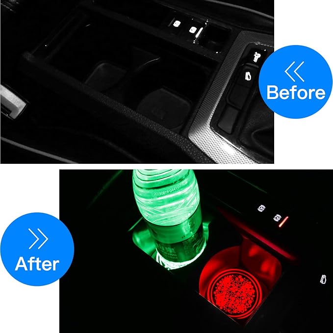 ACODABLEM 2 Pack LED Cup Holder Lights, Car Coaster with 7 Colors Changing USB Charging Mat, Luminescent Cup Pad Interior Atmosphere Lamp Decoration Light