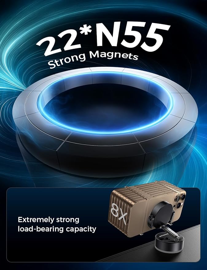 MAGIC JOHN Upgrade Ultra Magnetic Phone Holders for Your Car, Foldable Car Phone Holder Mount for Dashboard, 360° Rotatable Magnetic Phone Holder for Car, Magnetic Car Mount for iPhone All Cell Phones