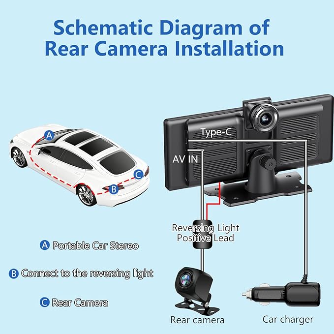 10.26″ Wireless Apple CarPlay & Android Auto Touchscreen – Portable Car Dashboard with 4K Front DVR, 1080P Rear Camera, GPS Navigation, Loop Recording, Mirror Link, Voice Control