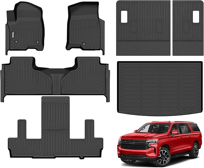 Wailtnb-All Weather Floor Mats Cargo Liner Backrest Mat for Chevrolet Suburban 7-Seats 2021-2025 /GMC Yukon XL 7 Seats with 2nd Bucket Seats Custom Fit Chevy Suburban Durable Accessories for Suburban