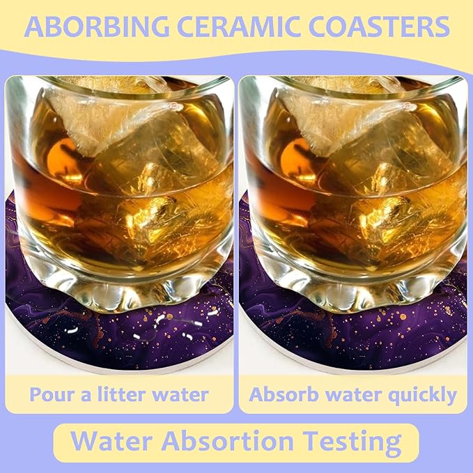 2 Pack Car Cup Holder Coaster-Purple Marble Absorbent Ceramic Coaster, Car Coasters for Cup Holders,Auto Accessories for Women & Men