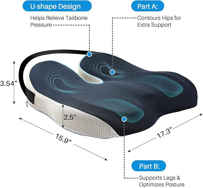 X Large Car Seat Cushion for Driving, Mprove Driving Vision/Posture, Truck Seat Cushion with Non-Slip and Adjustable Straps, Memory Foam Seat Cushion for Long Time Driving Car, Truck, SUVs (DarkGray)