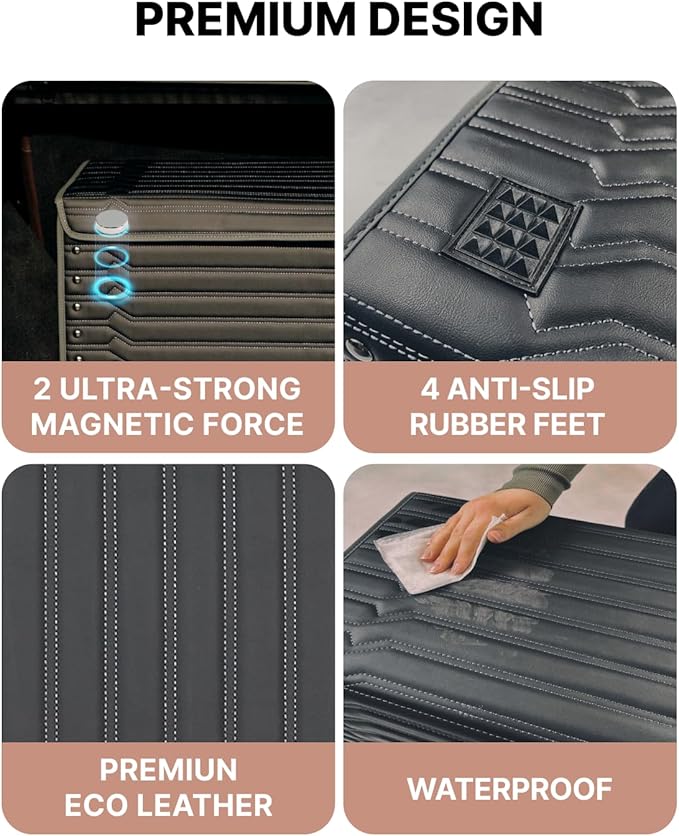 Owleys Car Caddy Organizer Set - 17.7" + 21.6" SUV Trunk Organizer Bundle For Road Trips, Groceries & Tools - Foldable Crates With Magnetic Lids - Stylish Gift For Men - Black Highway