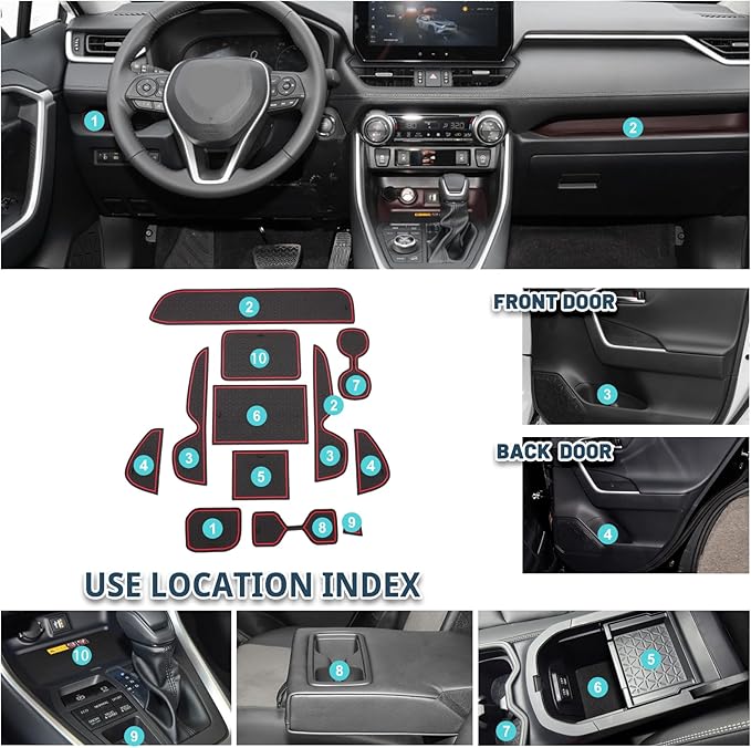 Ruiya 2025 RAV4 Door Slot Mats for 2025 Toyota RAV4 Accessories Center Console Liner Mats Compatible with 2019 2020 2021 2022 2023 2024 2025 Toyota RAV4 Hybrid/LE/XLE/Limited/XLE Premium(12PCS/Sets)