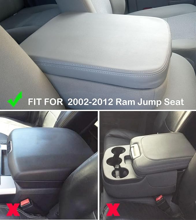 Xaido Center Console Armrest Cover Compatible with 2002-2008 2009 2010 2011 2012 Dodge Ram Accessories, Jump Seat Console Armrest Leather Protective Cover, Gray