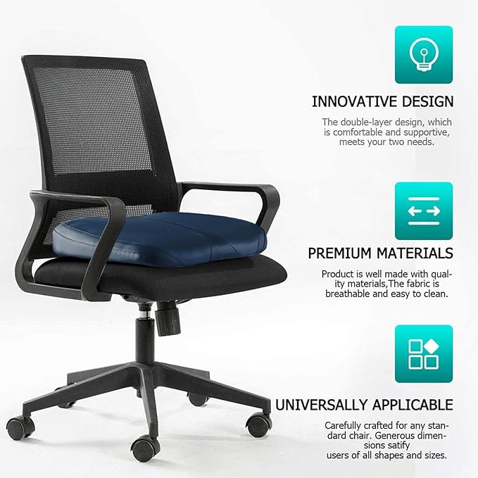 Leather Car Memory Foam Heightening Seat Cushion for Short People Driving,Hip(Coccyx/Tailbone) and Lower Back Pain Relief Butt Pillows,for Truck,SUV,Office Chair,Wheelchair,etc. (Blue