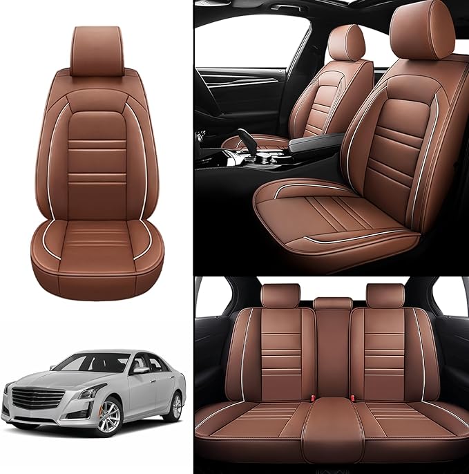 Seat Covers for Cadillac cts 2003-2019 | 5-Seats Leather Seat Covers, Easy to Install Automotive Seat Covers Full Set (Full Set, Coffee)