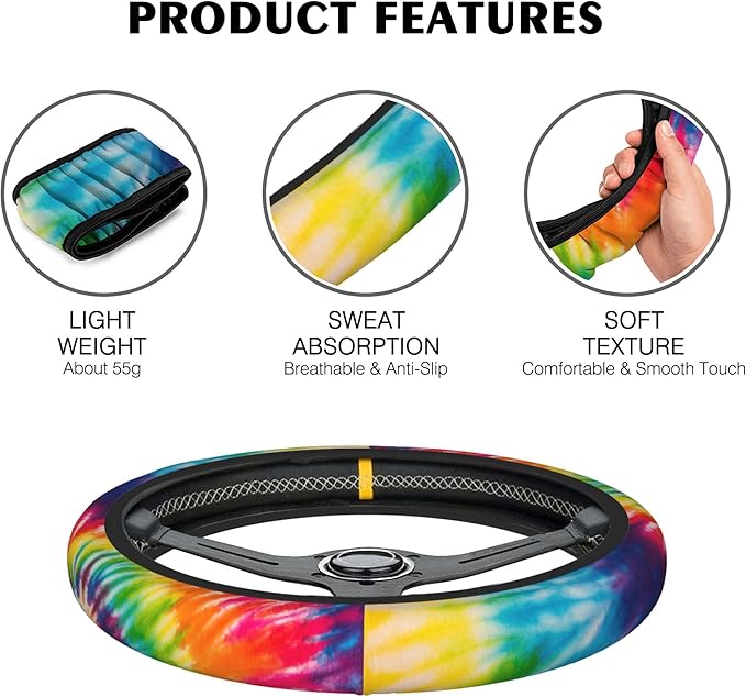 Abstract Swirl Tie Dye Car Steering Wheel Cover, Non-Slip Absorbing Sweat Car Wheel Cover Accessories for Men Women,Universal 15" Fit Auto SUV Vans Trucks