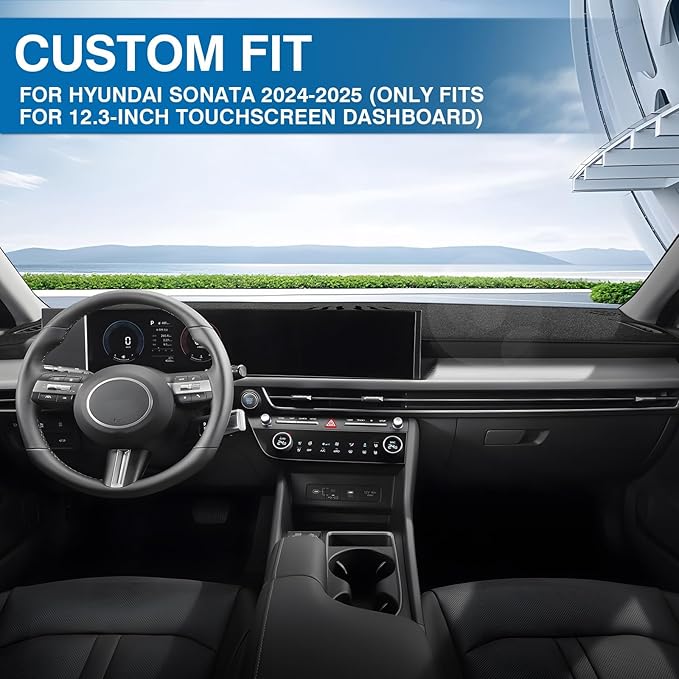 KUST Car Dash Cover for Hyundai Sonata 2024 2025 2026 (Only fits for 12.3-inch Touchscreen) Polyester Dashboard Cover Non-Slip Interior Accessories for Sonata Custom Fit Dash Mat No Glare Black