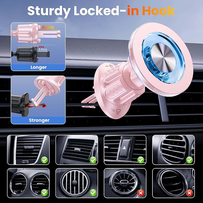 for MagSafe Magnetic Car Phone Holder [2025 Upgraded Strongest Magnet] Car Mount Suction Cell Stand for Dashboard Windshield Vent Compatible with iPhone 16/15/14/13/12/11 Android etc-Pink