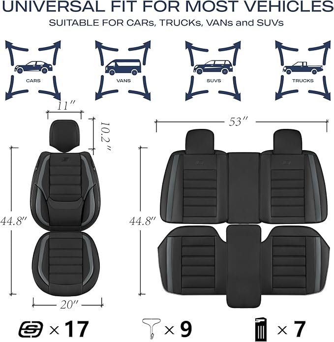 Skechers MAX Cushioning Seat Covers,Memory Foam Leather Car Seat Covers,Waterproof Car Seat Protector Front Seats,Car Seat Cushion Airbag Automotive Universal Fit for Most Cars,Vans,Trucks,SUV,Grey