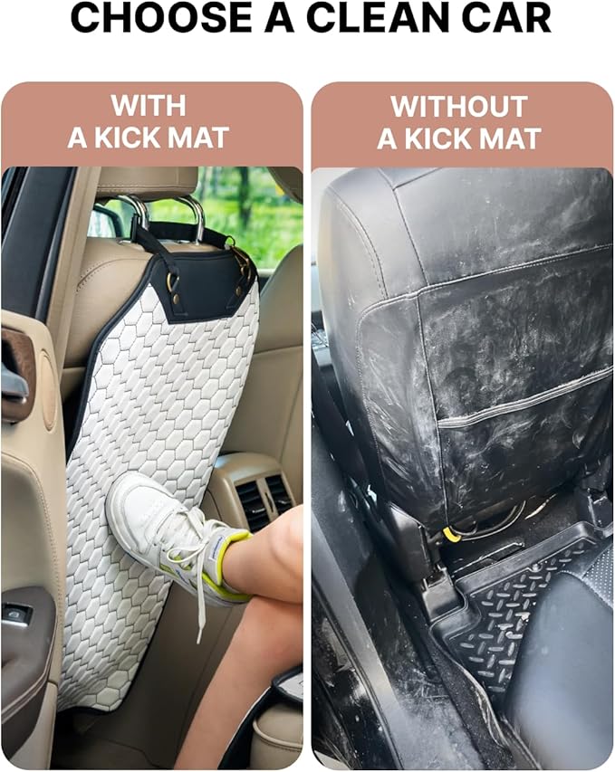 Owleys Kick Mat Back Seat Protector - Car Back Seat Cover for Kids Feet - Waterproof & Sturdy Protector for Upholstery from Dirt, Mud, Scratches and Stain (White 2 pcs)