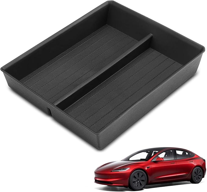 YHTAUTO Center Console Lower Tray Fit 2024 2025 Tesla Model 3 Highland, Center Control Console Lower Bottom Storage Box with Non-Slip Armrest Interior Accessories 1PC