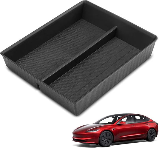 YHTAUTO Center Console Lower Tray Fit 2024 2025 Tesla Model 3 Highland, Center Control Console Lower Bottom Storage Box with Non-Slip Armrest Interior Accessories 1PC