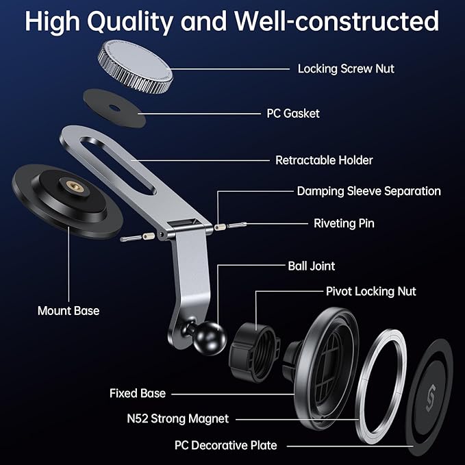 SYNCWIRE Fits MagSafe Car Mount for Universal Dashboard,Tesla Screen, Magnetic Phone Holder for Car, Foldable Aluminum Alloy Arm,Super Stable Car Mount for iPhone 17 Pro Max 16 15 14 13 12&All Phones