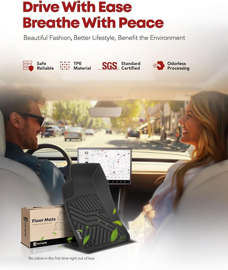 YHTAUTO Floor Mats Compatible with 2011-2023 Chrysler 300, 2011-2023 Dodge Charger RWD, All Weather Custom Fit TPE Floor Liners Front & 2nd Row, Black, Set of 4