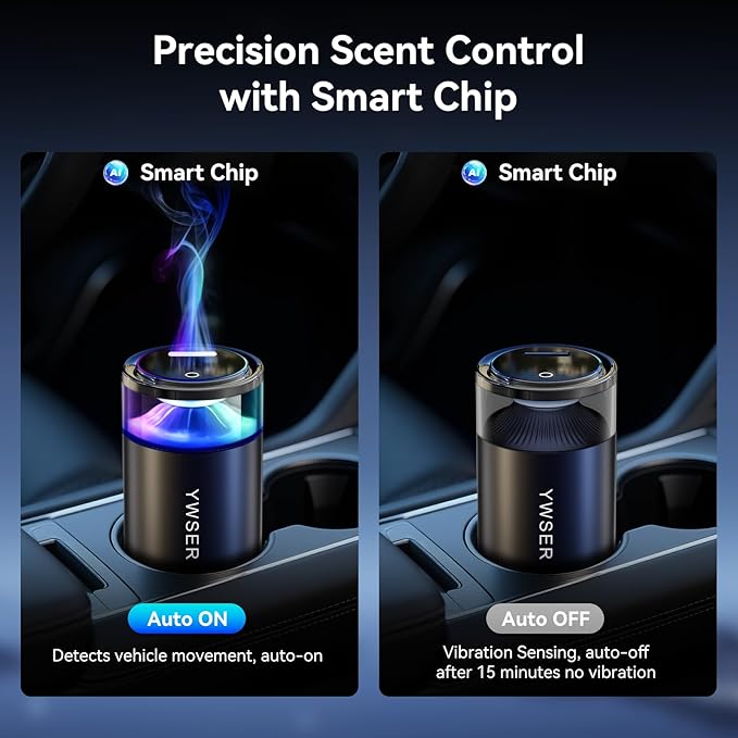 2025 Upgraded Smart Car Air Freshener Diffuser, New Car Smell Air Freshener Long Lasting, Auto On/Off,Car Scent with 8 Ambient Lights, Car Diffusers for Essential Oil (Snow Mountain)