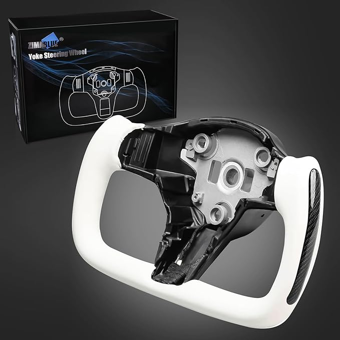 ZIMABLUE Yoke Steering Wheel Personalized Yoke Steering Wheel, Nappa Leather with Side Glossy Carbon Fiber without Front Trim for Tesla Model 3 2017-2023, Model Y 2019-2024 With Heating Function