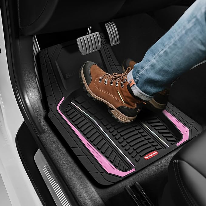 Rubbermaid Car Floor Mats Full Set – Premium All-Weather Car Mat with Brushed Aluminum Inserts, Universal Trim-to-Fit Design, Anti-Slip Backing for Cars, SUVs, Trucks, and Vans