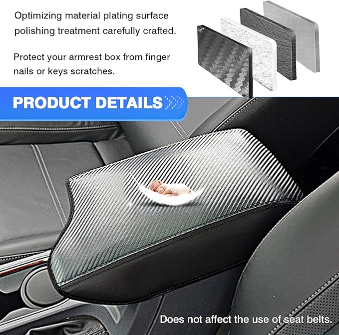 Autorder Center Console Cover for 2019-2023 Ford Ranger Accessories Armrest Cover Carbon Fiber Middle Console Pad Anti-Scratch Armrest Protector (NOT for 2023 Ranger XL/Raptor/Wildtrak)