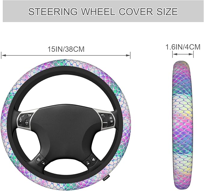 Sea Animal Skin Steering Wheel Cover Women Men Rainbow Mermaid Dragon Skin Steering Wheel Covers Men Women Steering Wheel Cover Universal Steering Wheel Covers Car Accessories
