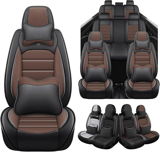 Seat Covers Custom Fit for Acura MDX 2001-2025, 7 Seat, Compatible Airbag Non-Slip Waterproof Leather Seat Cover, Luxury Interior Car Seat Covers Full Set with Pillow, Black Coffee